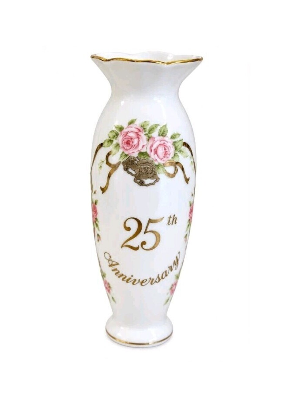 1988 Geo Z Lefton China 07003 25th Anniversary Vase Floral Rose Michio Suzuki